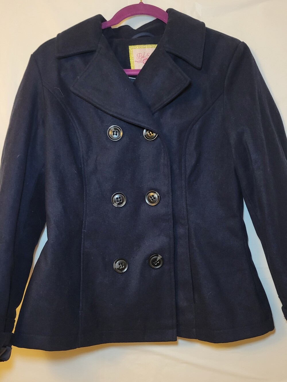 Pink Envelope Dark Navy Double-Breasted Pea Coat